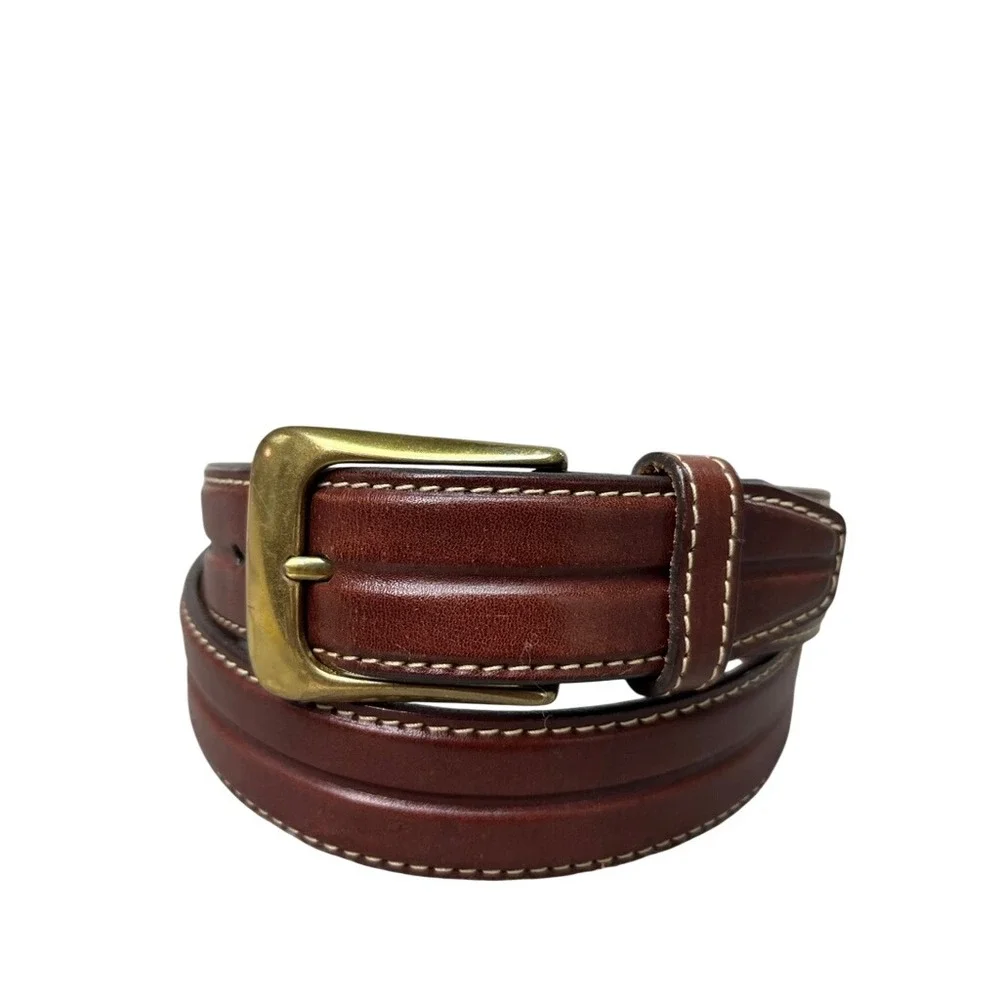 Cole Haan Mens Brown Leather Belt Solid Brass Buckle Crafted in England Size 34